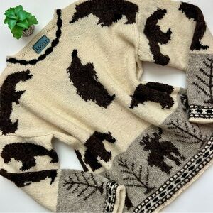 Motif Vintage 90s Wool Intarsia Moose Bear Chunky Knit Intarsia Sweater Size M